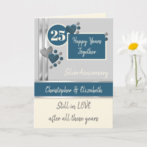 Anniversary 25th Silver 25 years dark blue cream Card