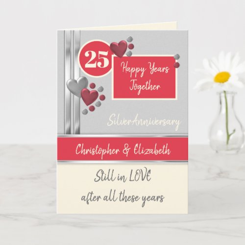 Anniversary 25th Silver 25 years red cream Card