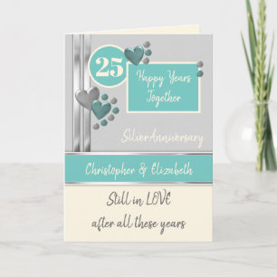 Anniversary 25th Silver 25 years turquoise cream Card