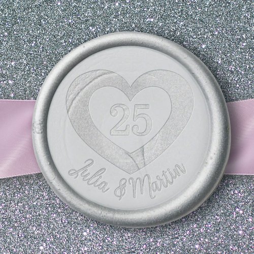 Anniversary 25th silver heart custom names wax seal sticker