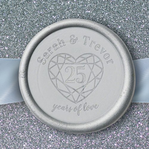 Anniversary 25th silver heart custom year  wax seal sticker