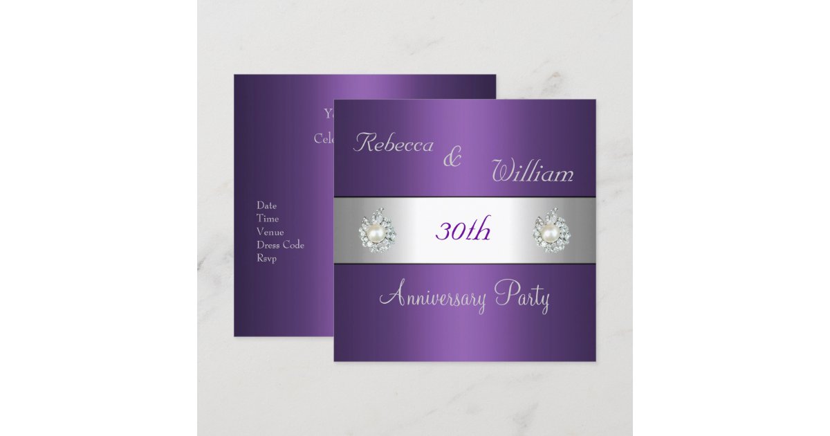 Anniversary 30th Elegant Purple & Pearl Jewel Invitation | Zazzle