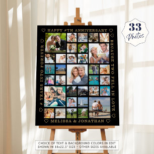 Anniversary 33 Photo Collage Black Gold Custom Foam Board