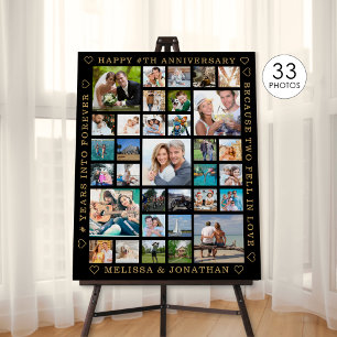 Anniversary 33 Photo Collage Black Gold Custom Foam Board