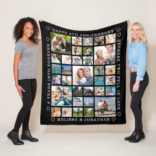 Anniversary 33 Photo Collage Custom Personalized Fleece Blanket