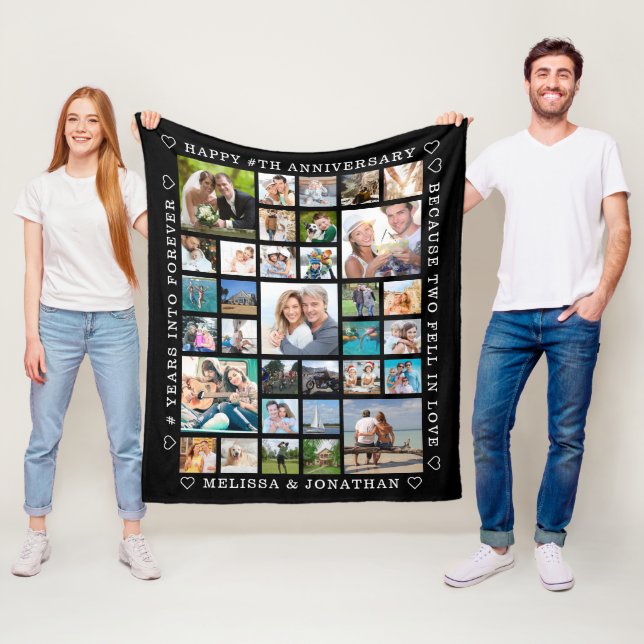 Anniversary 33 Photo Collage Custom Personalized Fleece Blanket (In Situ)