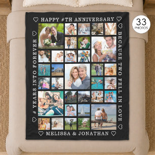 Anniversary 33 Photo Collage Custom Personalized Fleece Blanket