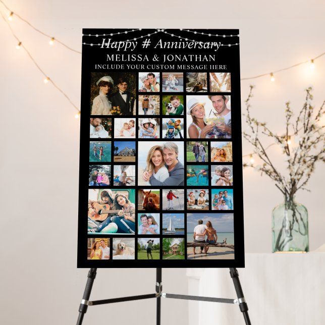 Anniversary 33 Photo Collage String Lights Black Foam Board (In Situ (Stand))