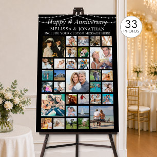 Anniversary 33 Photo Collage String Lights Black Foam Board