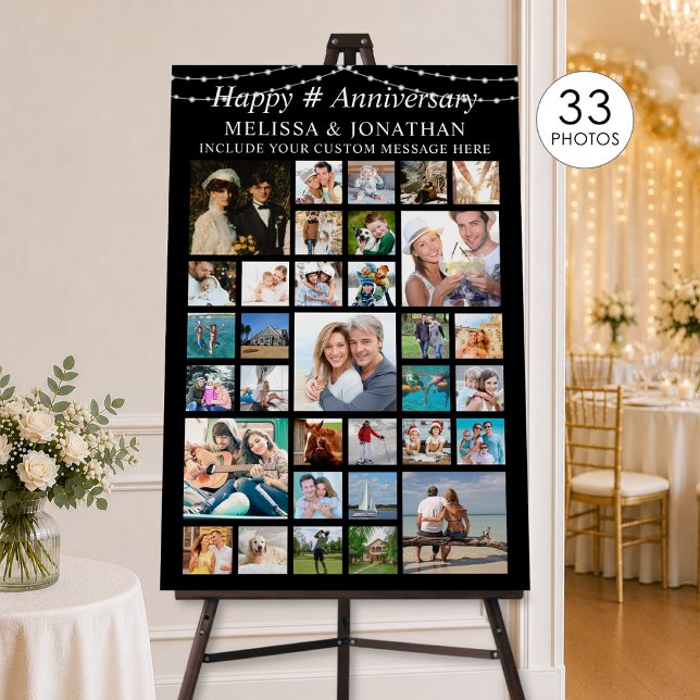 Anniversary 33 Photo Collage String Lights Black Foam Board (Creator Uploaded)