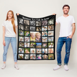 Anniversary 39 Photo Collage Personalized Black Fleece Blanket