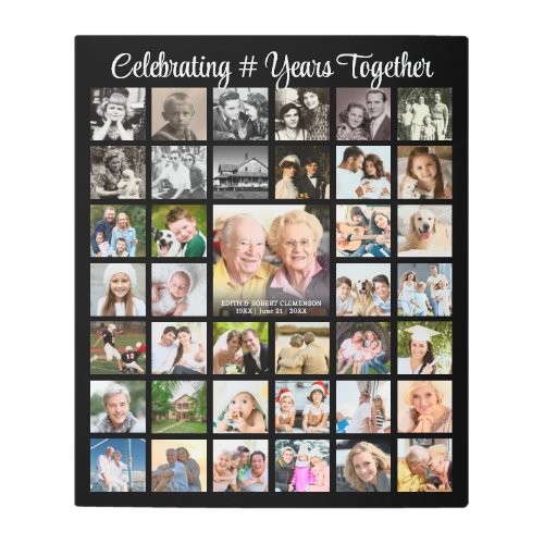 Anniversary 39 Photo Collage Personalized Black Metal Print