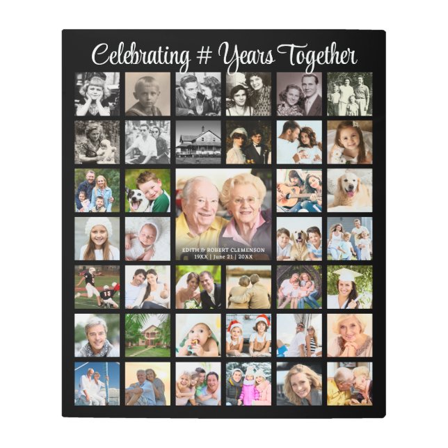 Anniversary 39 Photo Collage Personalized Black Metal Print (Front)