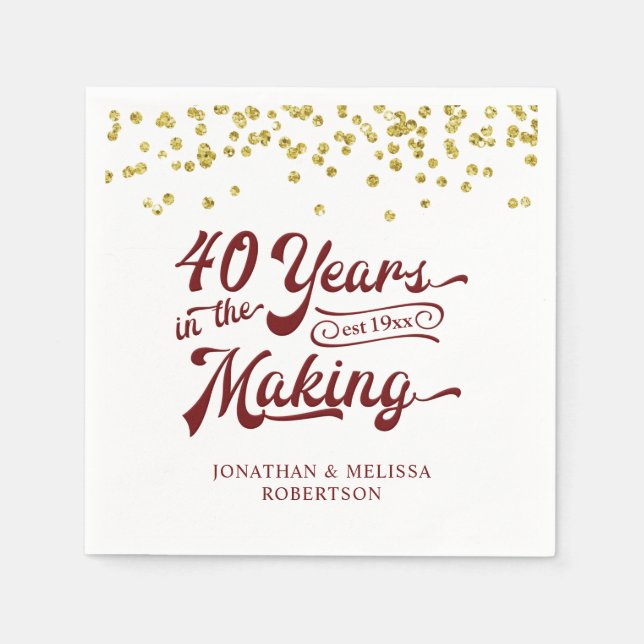 Anniversary 40 YEARS IN THE MAKING Gold Confetti Napkins (Front)