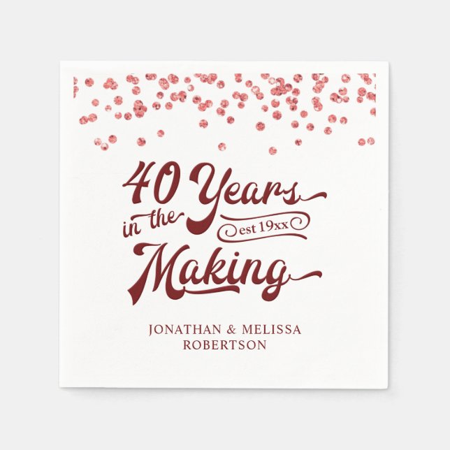 Anniversary 40 YEARS IN THE MAKING Ruby Confetti Napkins (Front)