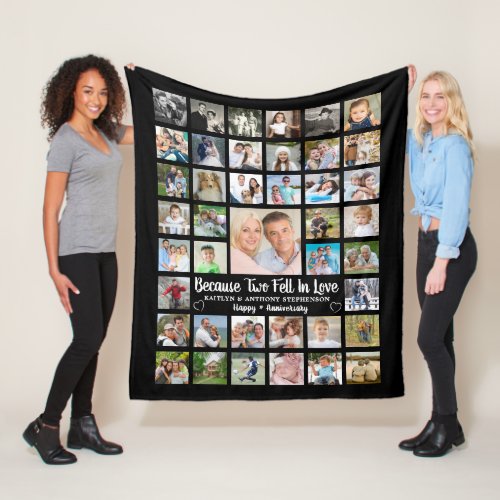 Anniversary 41 Photo Collage Custom Text and Color Fleece Blanket