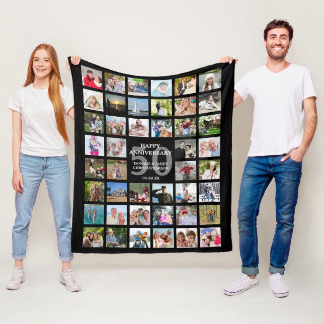 Anniversary 44 Photo Collage Any Year Personalized Fleece Blanket (In Situ)