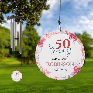 Anniversary 50 years Watercolor Floral Photo Wind Chime