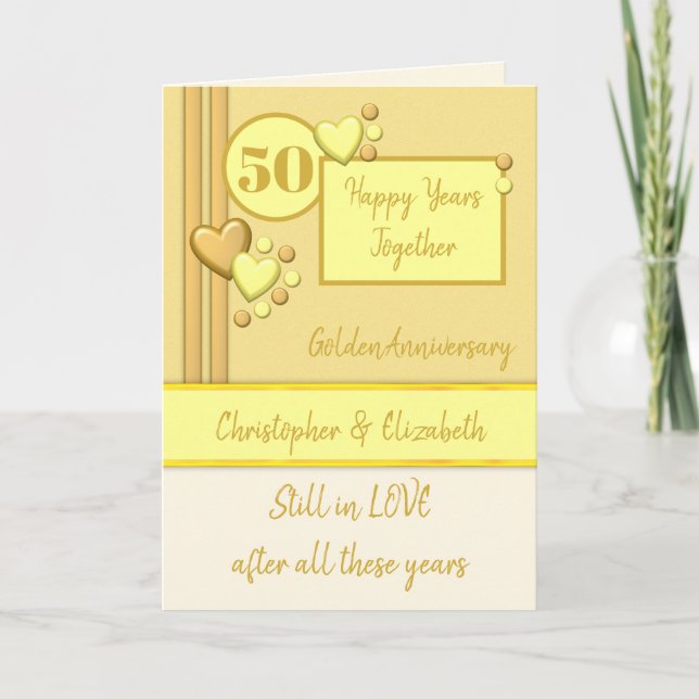 Anniversary 50th Golden 50 years yellow cream Card (Front)