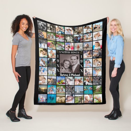 Anniversary 55 Photo Collage UNITED SINCE Fleece Blanket