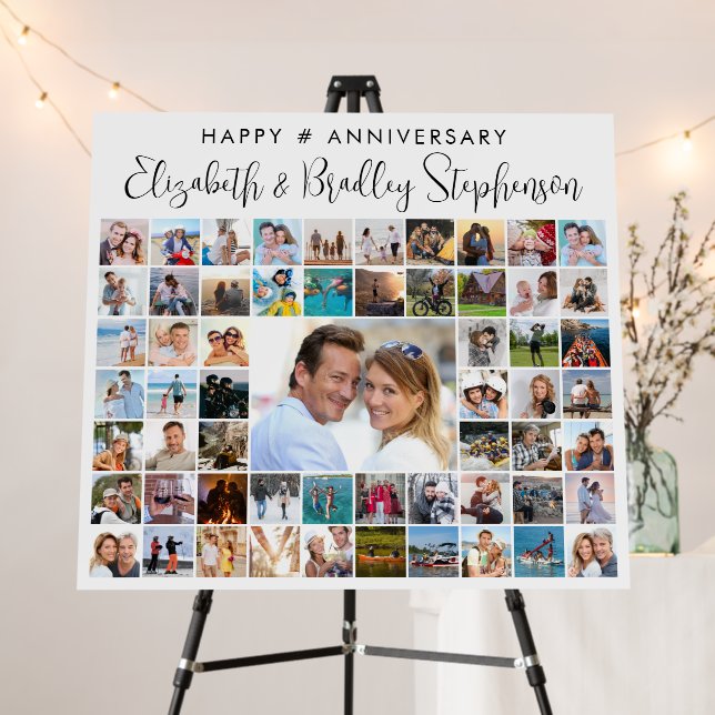 Anniversary 59 Photo Collage Modern Script Foam Board (In Situ (Stand))
