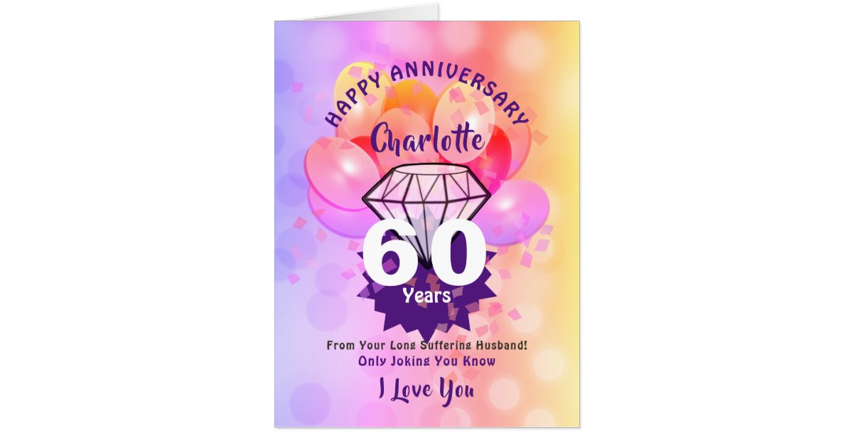 60th Wedding Anniversary Card - Happy 'Diamond' Anniversary - 60 Years -  Red Heart Collection