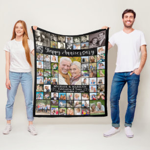 Anniversary 64 Photo Collage Your Color Fleece Blanket