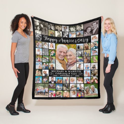 Anniversary 64 Photo Collage Your Color Fleece Blanket