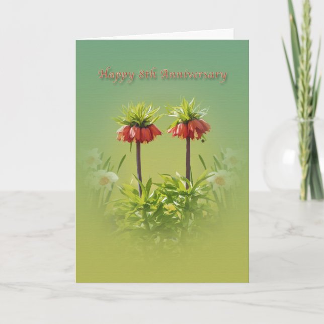 Anniversary, 8th, Red Rubra Tulips Card (Front)