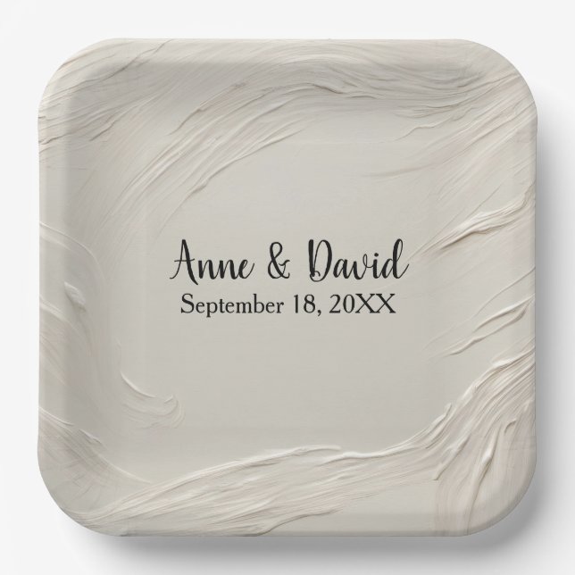 Anniversary Abstract Ivory Texture Paper Plates (Front)