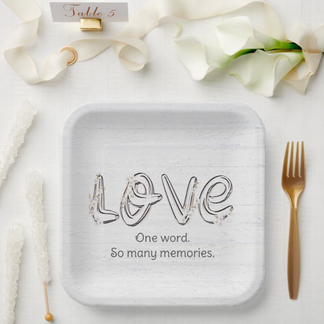 Anniversary Almond Blossom Love Text Paper Plates (Wedding)