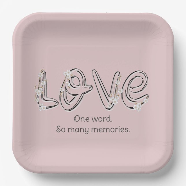 Anniversary Almond Blossom Love Text Paper Plates (Front)