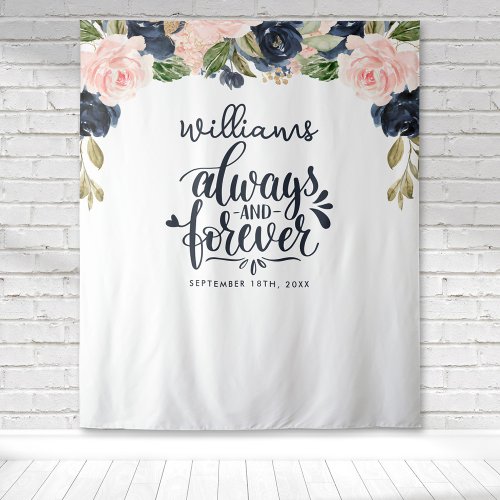 Anniversary Always and Forever Navy Pink Floral Tapestry