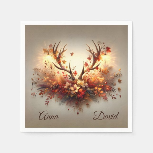 Anniversary Autumn Deer Antler Bouquet Napkins (Front)
