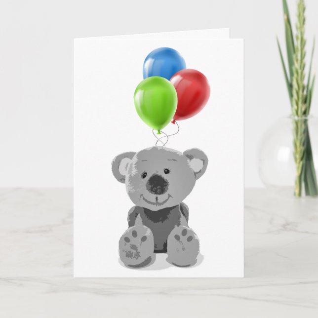 Anniversary Balloons Romantic Cute Teddy Bear Holiday Card (Front)