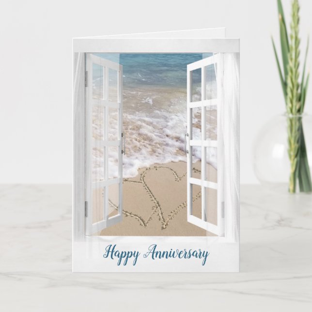 Anniversary Beach Hearts Card (Front)
