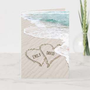 Anniversary Beach Hearts In Sand With Names Card