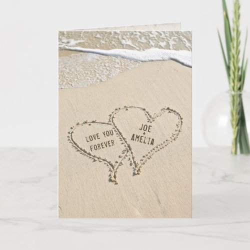 anniversary beach hearts in sand with surf card