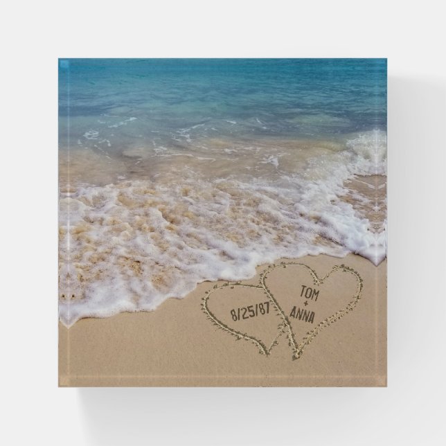 Anniversary Beach Hearts Paperweight (Front)