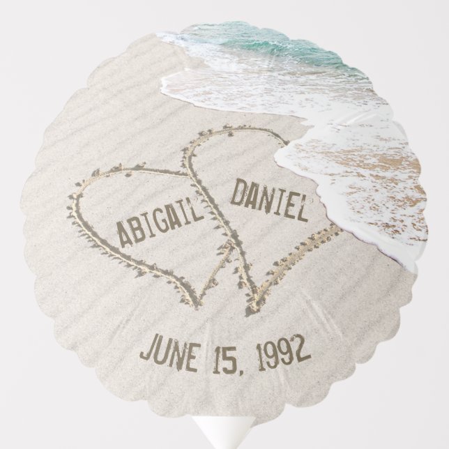 Anniversary Beach Sand Hearts with Names Balloon (Front)