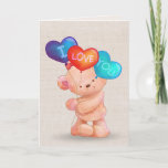 Anniversary Bear with I Love You Balloons  Card<br><div class="desc">Cute teddy bear with I Love You heart balloon bouquet on a soft burlap background.</div>