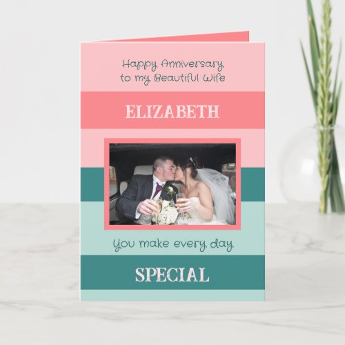 Anniversary beautiful wife pink green photo card