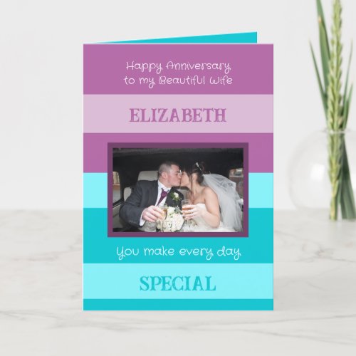 Anniversary beautiful wife purple blue photo card