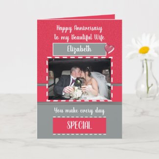 Anniversary beautiful wife red grey photo card