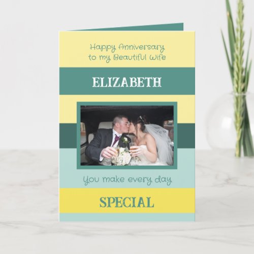 Anniversary beautiful wife yellow green photo card