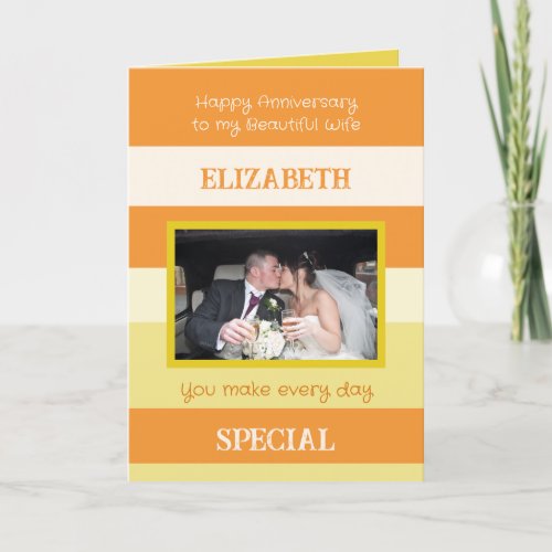 Anniversary beautiful wife yellow orange photo card