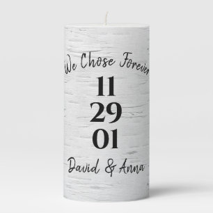 Anniversary Birch Tree Wedding Date Pillar Candle