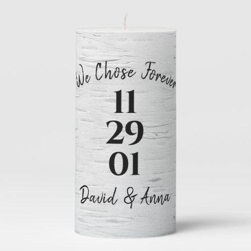 Anniversary Birch Tree Wedding Date  Pillar Candle