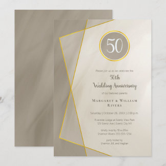 anniversary birthday 50th antique gray gold frame invitation