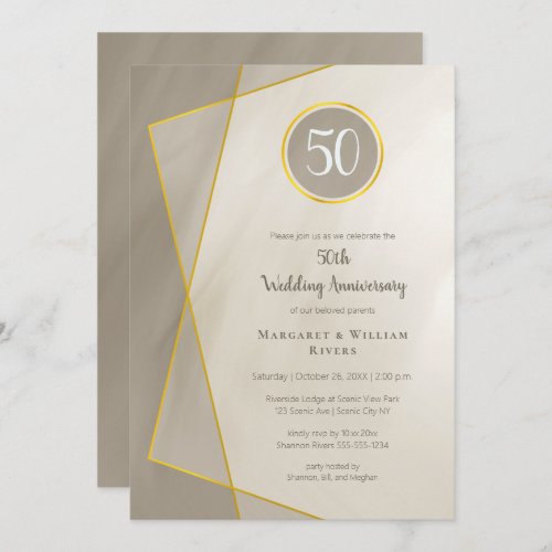 anniversary birthday 50th antique gray gold frame invitation